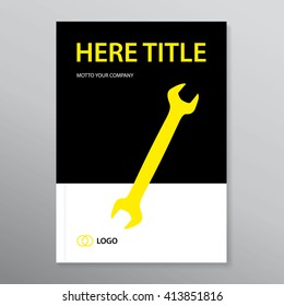 Modern template with icon of open-end wrench. Vector brochure / annual report / book cover / offer / price list / audit report.  Use for service, repair shop, garage , car-repair shop etc. Eps 10.
