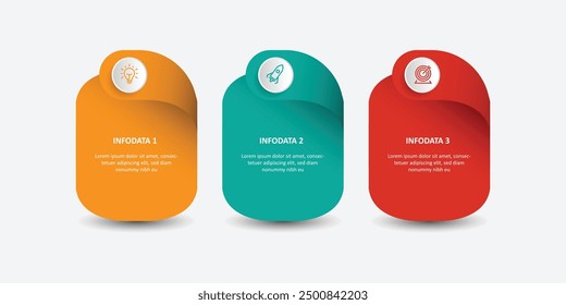 Modern template infographic with 3 step process paper style can be used for workflow, business information, presentation data visualization and web graphic design 