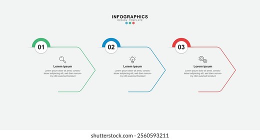 Modern template infographic with 3 step process and icons can be used for workflow, business information, presentation and data visualization