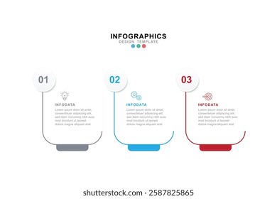 Modern template infographic with 3 step process and icons can be used for workflow, business information, presentation and data visualization