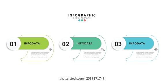 Modern template infographic with 3 step process and icons can be used for workflow, business information, presentation and data visualization