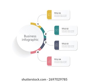 La infografía de Plantilla moderna con proceso de 4 pasos e íconos se puede utilizar para el flujo de trabajo, la información comercial, la presentación y la visualización de datos.