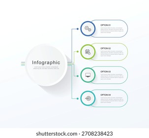 La infografía de Plantilla moderna con proceso de 4 pasos e íconos se puede utilizar para el flujo de trabajo, información comercial, presentación y visualización de datos