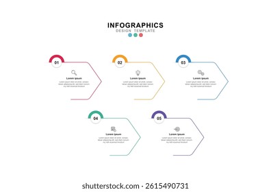 Modern template infographic with 5 step process and icons can be used for workflow, business information, presentation and data visualization