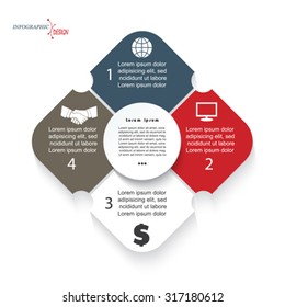 Modern template infographic for business project or presentation with 4 segments can be used for web design, workflow or graphic layout, diagram, education