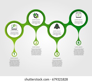 Modern template for infographic circles. Template for graphics, presentation, business, web design, reports. Colorful chart with 4 steps, parts by stages. Four drops with space for text and icons.