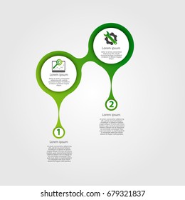 Modern template for infographic circles. Template for graphics, presentation, business, web design, reports. Colorful chart with 2 steps. Two drops with space for text and icons.