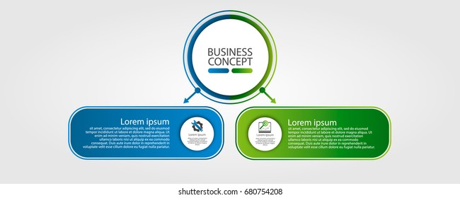 Modern template for infographic circles. Template for graphics, presentation, business, web design, reports. Colorful chart with 2 steps, parts by stages. Two circles with space for text and icons.