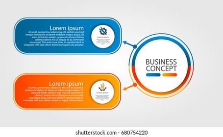 Modern template for infographic circles. Template for graphics, presentation, business, web design, reports. Colorful chart with 2 steps, parts by stages.