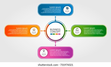 Modern template for infographic circles. Template for graphics, presentation, business, web design, reports. Colorful chart with 4 steps, parts by stages. Four circles with space for text and icons.