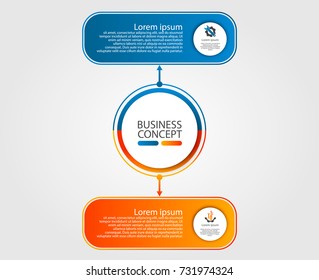 Modern template for infographic circles. Template for graphics, presentation, business, web design, reports. Colorful chart with 2 steps, parts by stages. Two circles with space for text and icons.