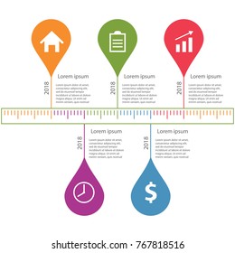 Modern template for infographic circles. Template for graphics, presentation, business, web design, reports. Colorful chart with 5 steps, parts by stages. Five drops with space for text and icons.