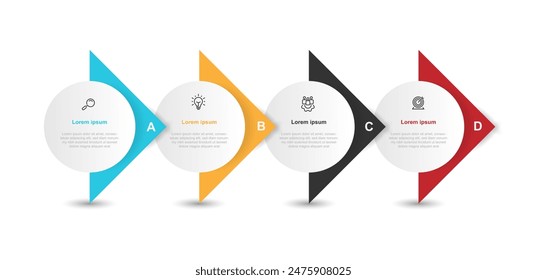 Elemento de infografía de Plantilla moderna con 4 pasos u opción se puede utilizar para el flujo de trabajo, información de negocios, presentación y Diseño gráfico de Web 