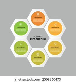El elemento de Vector de infografía de Plantilla moderna con proceso de 6 pasos se puede utilizar para el flujo de trabajo, la información comercial, los datos de presentación y el Diseño gráfico de Web 