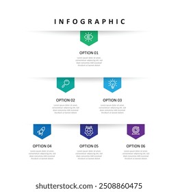 Modern template infographic vector element with 6 step process can be used for workflow, business information, presentation data and web graphic design 