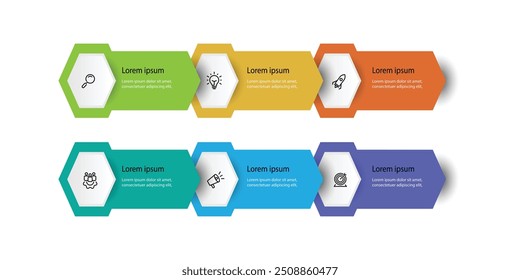 Modern template infographic vector element with 6 step process can be used for workflow, business information, presentation data and web graphic design 