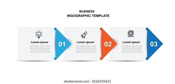 Modernes Template-Infografik-Vektorelement mit Icons und 3-Schritt-Konzept kann für Workflow, Geschäftsinformationen und grafische Darstellung verwendet werden 