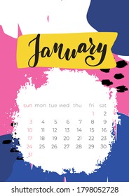 Modern template with January 2021. Vector template. Flat simple design. Monthly calendar stock illustration. Business wall calendar planner. Creative editable template. Calender design.