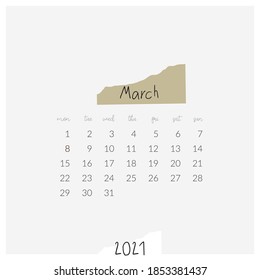 modern  template printable 2021 calendar March spring month minimal style 