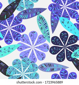 Plantilla moderna con un diseño floral sin fisuras. Papel de paredes florido impecable.  Decoración primaveral. Ilustración vectorial aislada. Fondo del vector abstracto. 