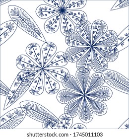 Modern template with seamless floral pattern. Botanical seamless pattern.  Spring decoration. Vector illustration isolated. Abstract vector background. 
