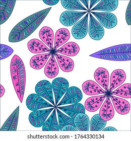 Modern template with seamless floral pattern. Botanical seamless pattern.  Spring decoration. Vector illustration isolated. Abstract vector background. 