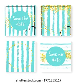 Modern Template. Stripe Magic Effect. Abstract Concept. Stylish Stardust. Save Date Painting Set. Golden Marriage Card. White Romantic Particles. Turquoise Modern Template