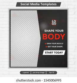 Modern template web and banner post for social media ad, design for fitness and gym ads