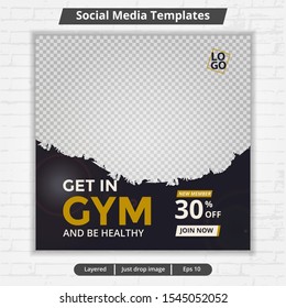 Modern template web and banner post for social media ad, design for fitness and gym ads