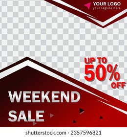modern template Weekend sale special offer banner, up to 50% off.	