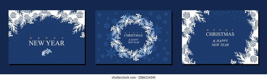 
Modern templates. Merry Christmas Corporate Holiday  invitations. Floral frames. Vector illustration.
