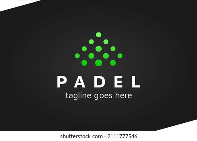 Modern Tennis or Padel Logo Design for Your Business, Competition, or Club. Tennis Logo. Padel Logo with green dots informs triangle or pyramid.