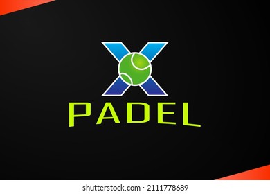 Modern Tennis or Padel Logo Design for Your Business, Competition, or Club. Tennis Logo. Padel Logo with the tennis ball in front of blue letter X.