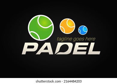 Modern Tennis or Padel Logo Design for Your Business, Competition or Club with three colors tennis balls. Tennis Logo. Padel Logo