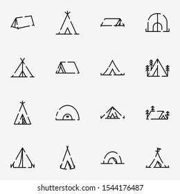 modern tent icon set. creative camp outline icons sign, vector illustration.