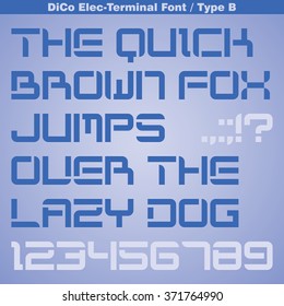 Modern Terminal Font - Type B. Title Bold font. Minimal Futuristic font. Vector Latin Alphabet Letter Set with Numbers and Punctuation Marks.