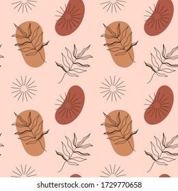 Modern terracotta abstract seamless pattern. Vector smooth shapes illustration. Warm earthly palette.