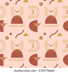 Modern terracotta abstract seamless pattern. Vector smooth shapes illustration. Warm earthly palette.