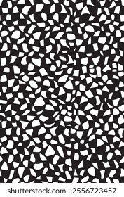 Modern terrazzo pattern with abstract white shapes on a black background. Ideal for interior design, digital art, and trendy product packaging