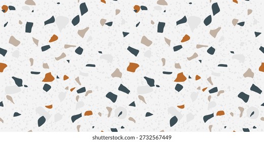 Modern Terrazzo Stone Seamless Pattern with Colorful Marble Fragments perfect for interior design, textile print, and brand packaging