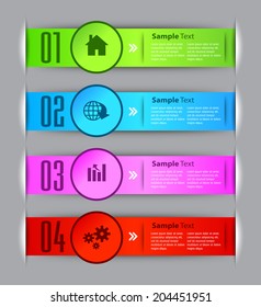 modern text box template, four color label, icon, numbers. 