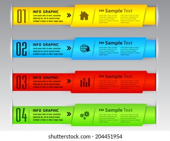 modern text box template, four color label, icon, numbers. 
