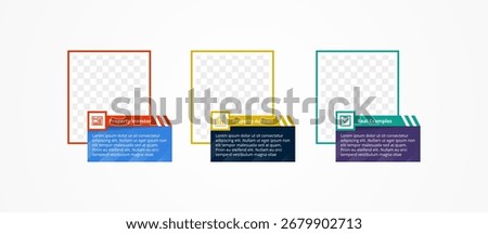 modern text box template, infographics banner. Infographic information Box Layout With Shadows and icon. vertical rectangle shape for photo space. 