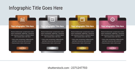 modern text box for website graphic and business, icon with title object. editable design. four template luxury colors gradient selected. black background.