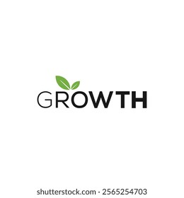 Modern text GROWTH with leaf logo design element.