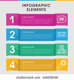 Modern text infographic template. infographic design with text icons includes abc cube, chat, room tag. can be used for presentation, diagram, annual report, web design.
