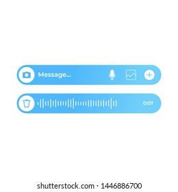 Modern text and voice message ui. Messenger textbox and audio waveform