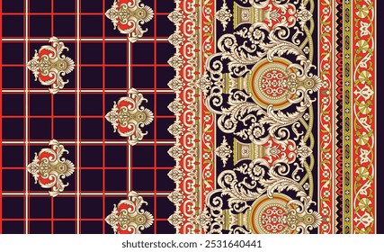 Arte textil moderno que destaca patrones florales audaces para camisas y estampados de Dupatta.