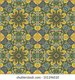 Modern textile design from the Caribbean. Seamless vector artwork in dynamic, vibrant and fancy colors, inspired by traditional motifs 