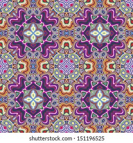 Modern textile design from the Caribbean. Seamless vector artwork in dynamic, vibrant and fancy colors, inspired by traditional motifs 